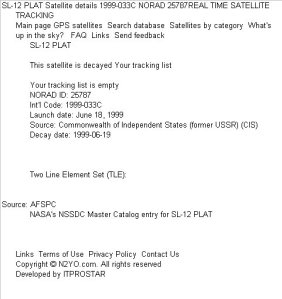 satelite 25787 lanzamiento USSR 18.6.1999 caido 19.6.1999